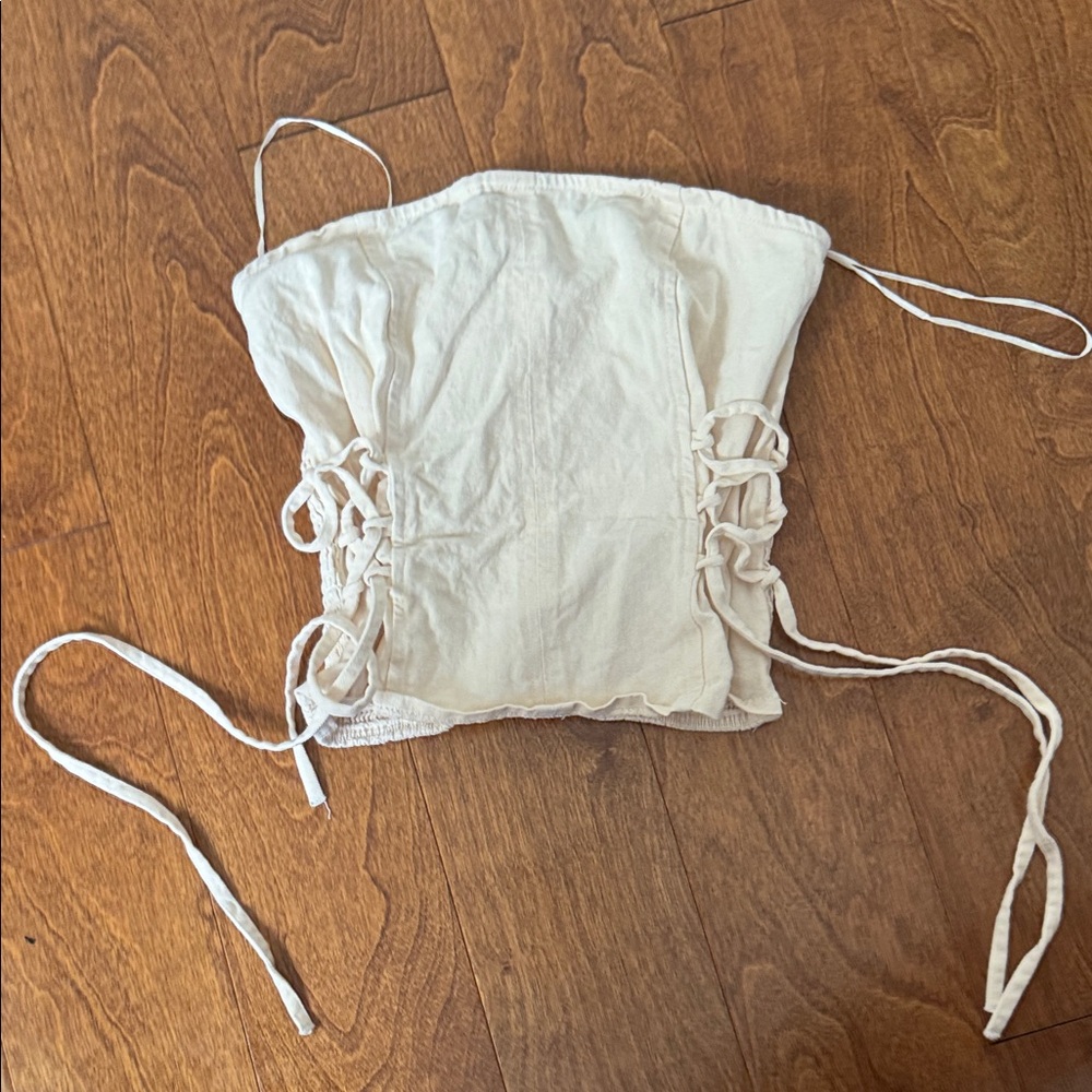 Beige Lace-Up Corset Style Crop Top